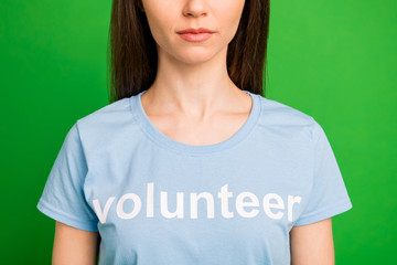 Cropped close-up portrait of nice attractive lovely candid calm straight-haired girl wearing...