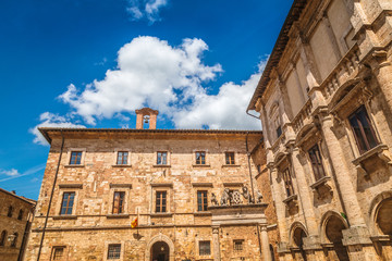 Fototapeta na wymiar Piazza Grande, a main square in Montepulciano, a town in the province of Siena in the Val d'Orcia in Tuscany, Italy, Europe.