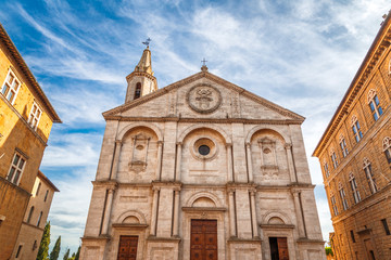 Fototapeta na wymiar The Cathedral of Pienza, a town in the province of Siena, in the Val d'Orcia in Tuscany, Italy, Europe.