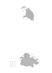 Vector isolated illustration of simplified administrative map of Antigua and Barbuda. Borders of the regions. Grey silhouettes. White outline