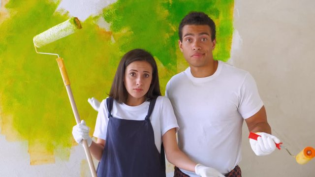 Husband and wife doing renovation at home