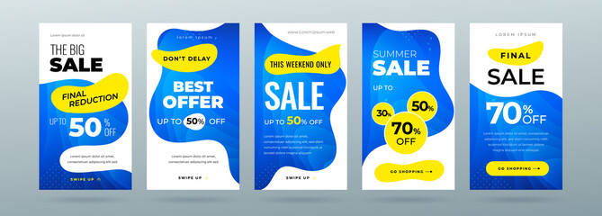 Set of dynamic modern fluid sale banner for social media stories, web page, mobile phone. Sale banner template design special offer set. Eps10 vector.