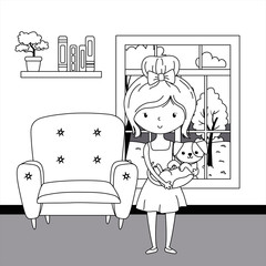Girl with dog cartoon design