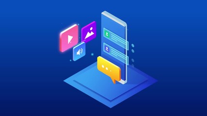 Isometric online video training or tutorial. E-Learning by the webinar training. Online education at Video blog concept. HD Video.