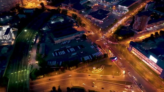 Rising drone shot reveals spectacular elevated highway and convergence of roads, bridges, transportation and infrastructure development in urban Russia