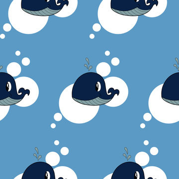Blue Whale Illustration On Blue Circle, seamless illustration