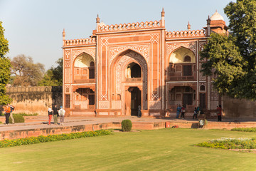 Agra, India around the backside of the Taj Mahal. The river side in the sunset