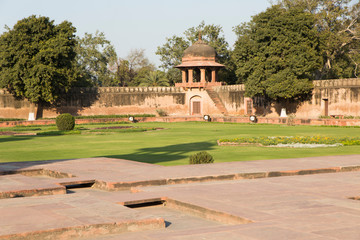 Agra, India around the backside of the Taj Mahal. The river side in the sunset