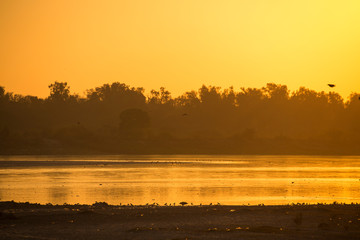 Agra, India around the backside of the Taj Mahal. The river side in the sunset