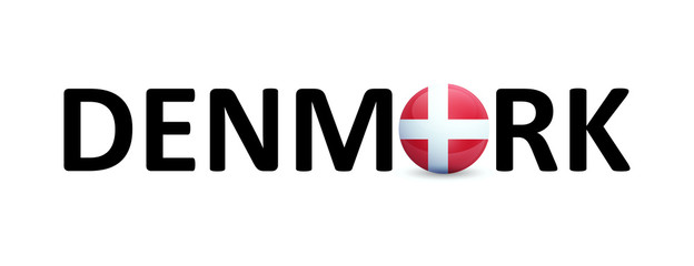 Denmark - vector Sign with a round flag in the text. Emblem for Travel agency, Danish language lessons or Political news in magazines.