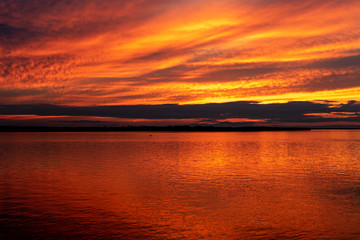 red sunset over the river