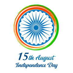Indian Independence Day banner with flag and Ashoka wheel. Vector Illustration