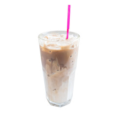 Cocoa milk ice cold in the glass isolated white background