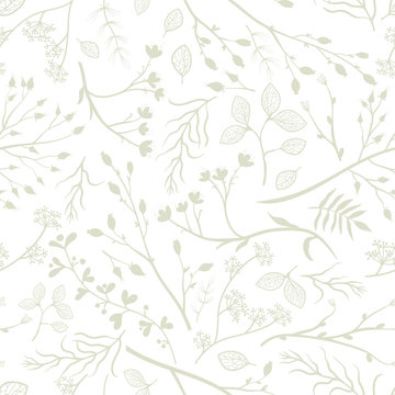 Beautiful bright autumn branches, leaves and flowers seamless pattern, romantic floral fall background, great for seasonal fashion prints, textiles, wallpapers, banners - vector surface design