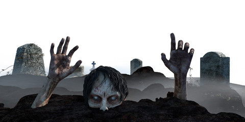 zombie on cemetery halloween background render 3d