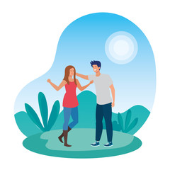 young lovers couple in the landscape