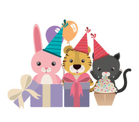 card of celebration with animals on white background