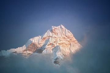 View of Mount Amphu Gyabjen in Himalaya mountains at sunset. Khumbu valley, Everest region, Nepal