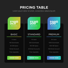 Vector dark pricing table design presentation