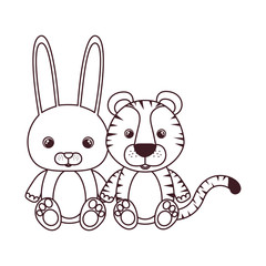 silhouette of cute animals for baby card on white background