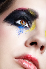 Female eye with unusual artistic painting makeup