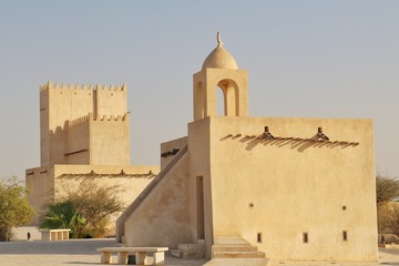 View of Barzan Towers(Umm Salal Mohammed Towers) were constructed in late 19th century and rebuilt in 1910 by Sheikh Mohammed bin Jassim Al Thani in Doha, Qatar 