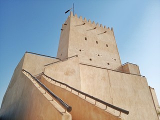 View of Barzan Towers(Umm Salal Mohammed Towers) were constructed in late 19th century and rebuilt in 1910 by Sheikh Mohammed bin Jassim Al Thani in Doha, Qatar 
