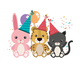 card of celebration with animals on white background