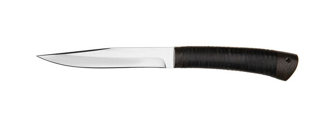 Obraz premium Hunting knife with wooden handle. Isolated on white back.