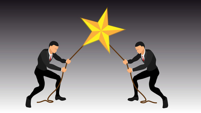 seizure of giant stars by two people. final businessman fight. eps 10 vector file