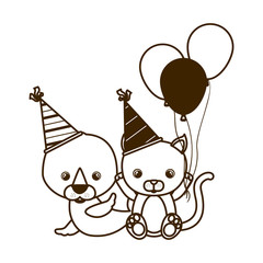 silhouette of card of celebration with animals on white background