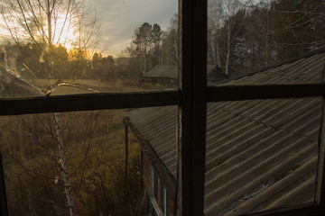 Fototapeta premium Old Abandoned industrial interior with low light
