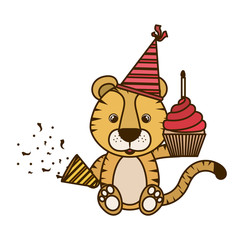 cute tiger with party hat on white background