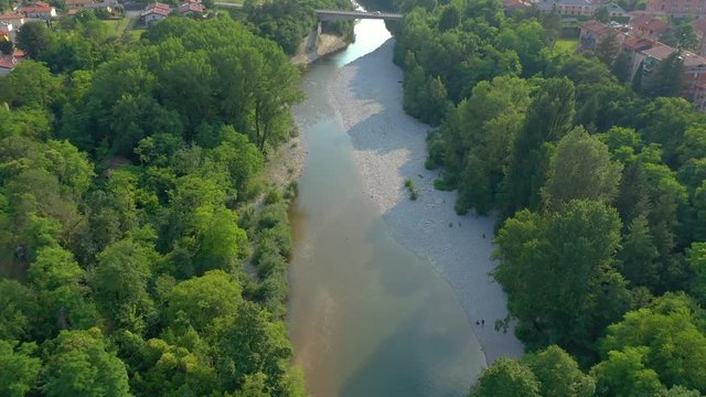 UDINE PROVINCE, ITALY - JUNE, 2019: Aerial panorama drone view of small town Cividale del Friuli beautiful architecture