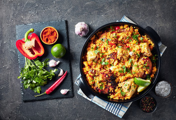 Arroz con pollo, flat lay, spanish cuisine