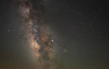 Milky Way Galaxy core and Jupiter on a clear night
