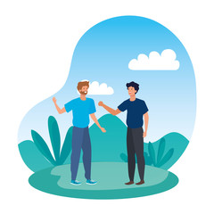 young men friends in the landscape