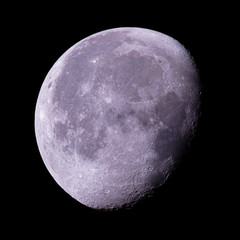 A close-up of the moon. The Visible surface of the waning moon is 84 percent. Taken in Spain on 7/21/19.