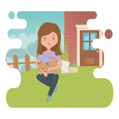 Girl with cat cartoon design