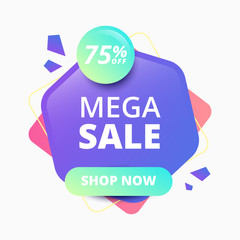 Modern Mega Sale Banner Template. Geometric Shape Sale Banner. Special offer banner for web design and discount promotion. Polygon Shape Sale Banner.