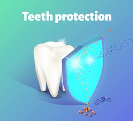 Teeth protection concept. A tooth being protected by a shield.