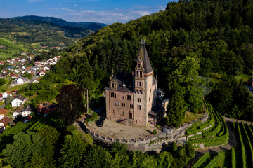 Fototapeta na wymiar Aerial view of old feudal castle Burg Rodech