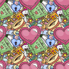 Graffiti seamless pattern with love style doodles. Vector background with childish swag and crazy elements