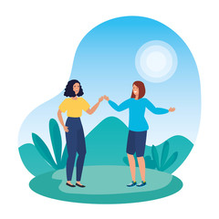 young girls friends in the landscape