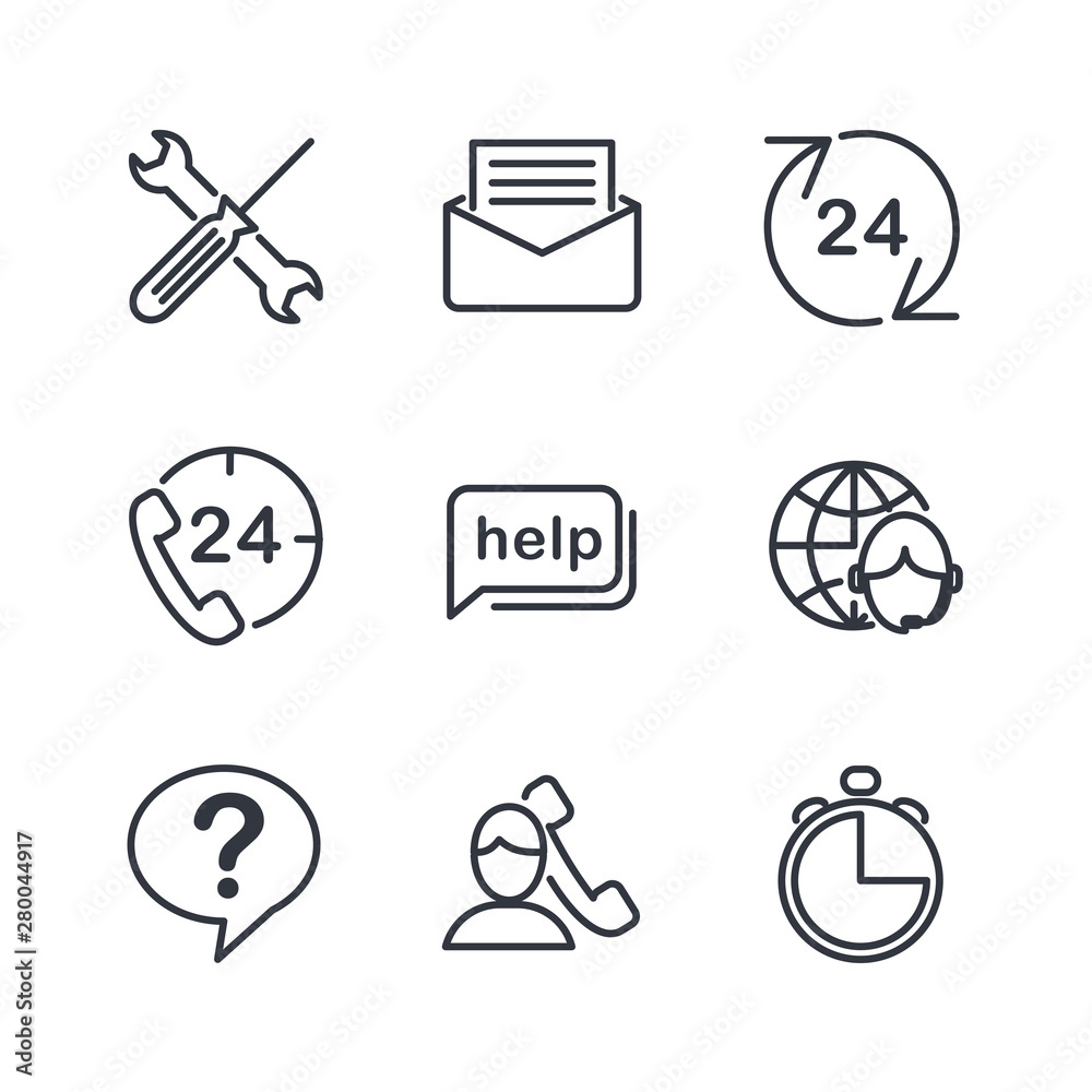 Leinwandbilder technical support line icons set. help, support and contact vector flat line icons set. phone assist
