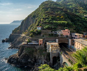 Riomaggiore town in Cinque Terre, Italy in the summer
