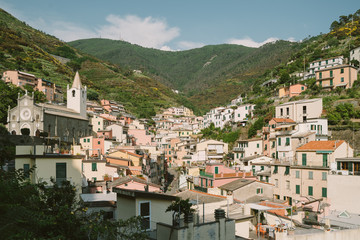 Fototapeta na wymiar Riomaggiore town in Cinque Terre, Italy in the summer