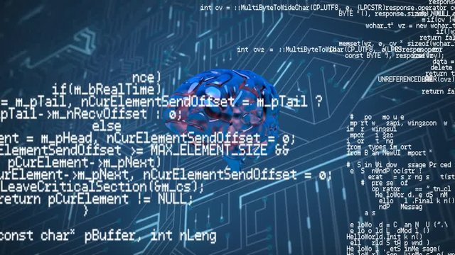Brain with program codes and a background of a digital circuit