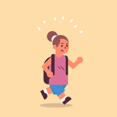 schoolgirl with backpack running back to school education concept female pupil having fun flat full length