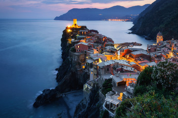Vernazza town in Cinque Terre in the dusk, Italy